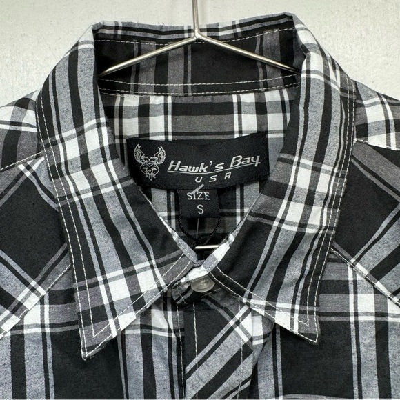 NEW Hawks Bay Black & White Plaid Short Sleeve Pearl Snap Western Shirt Men’s S - Picture 3 of 7